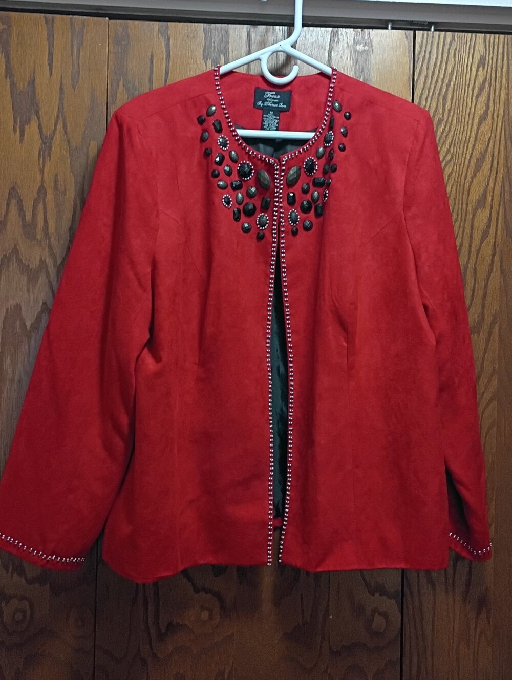 Frenz Woman by Theresa Renz.Red Embellished Women's Blazer.